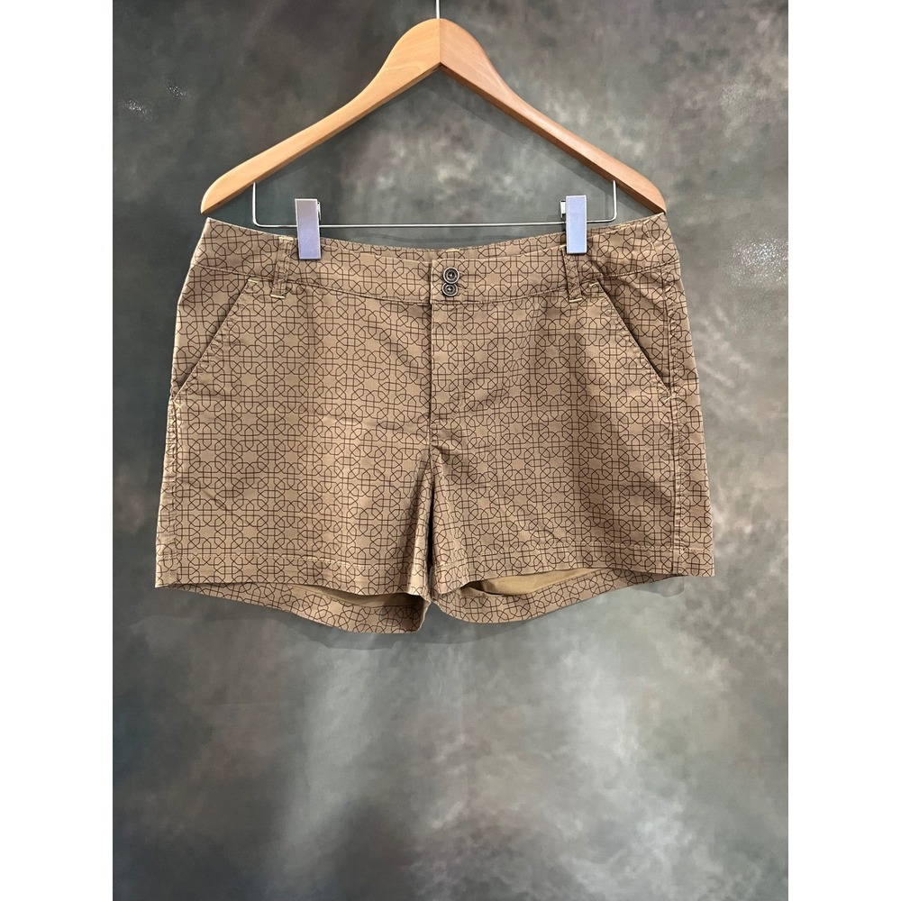 Ascend Womens Tan Brown Geometric Print Outdoor Hiking Shorts Size 12 Stretch